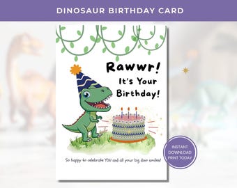 Druckbare Dinosaurier Geburtstagskarte, Kids T-Rex Greeting (Digitaler Download)