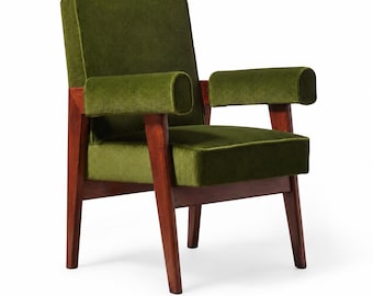Poltrona Pierre Jeanneret Advocate, poltrona imbottita in stile moderno di metà secolo Chandigarh, poltrona minimalista in teak massello, seduta lounge