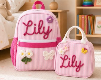 Custom Toddler Backpack and Lunch Bag Set, Personalized Preschool Bag with Name, Cute Daycare School Set