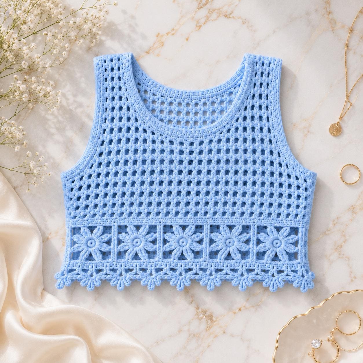 39 Crochet Women’s Tops: Tanks, Vests, Tees, and Blouses 24 Crochet Mesh Tank Top Boho Summer Crop Top Floral Granny