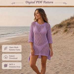 Summer Mesh Crochet PDF| Crochet Beach Cover Up Pattern, Open Mesh Summer Tunic Dress PDF