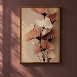 Japandi Floral Print, Neutral Botanical Print, Terracotta Beige Flower Poster, Statement Botanical Wall Art, Above Couch Living Room Decor