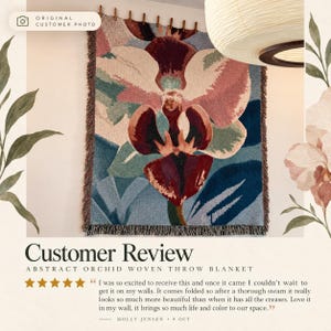 Abstract Orchid Woven Throw Blanket, Floral Tapestry Blanket, Modern Botanical Art, Burgundy Blue Designer Home Decor
