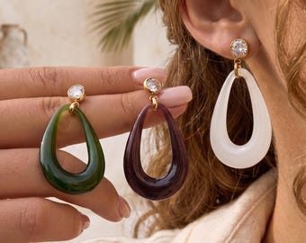Diamond Teardrop Resin Dangle Earring Colorful Boho Olive Green Minimalist Design Jewelry Birthday Wedding Party Everyday Gift for Her