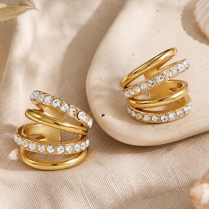 18K Gold Minimalist Multiple Pave CZ Ear Cuff Waterproof Dainty Cartilage Earring Birthday Friend Annniversay Christmas Gift for Her