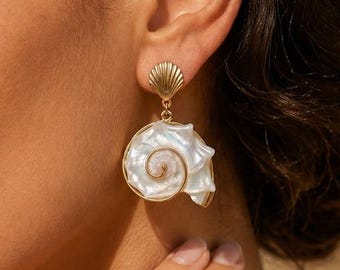 Bohemian White Conch Shell Earrings Waterproof Exquisite Dangles Jewelry Everyday Summer Bridal Ocean Themed Accessories Gifts For Her