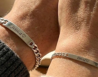 Valentines Day Custom Couple Bar Bracelet Waterproof Name and Date Personalized Engraved Jewelry Gift for Her Him Anniversary Birthday