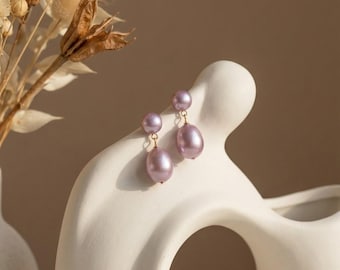 Lavender Freshwater Pearl Drop Earrings for Women Elegant Bridal Wedding Jewelry Gift for Bridesmaids Party Anniversary Daily Wear