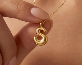 Custom Bubble Letter Necklace Initial Pendant Personalized Minimalist Waterproof Jewelry Gift for Women
