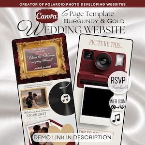 Polaroid Developing Wedding Website Template, Canva Digital Invitation, Editable RSVP, Music , Favicon and Countdown, (Digital Download)