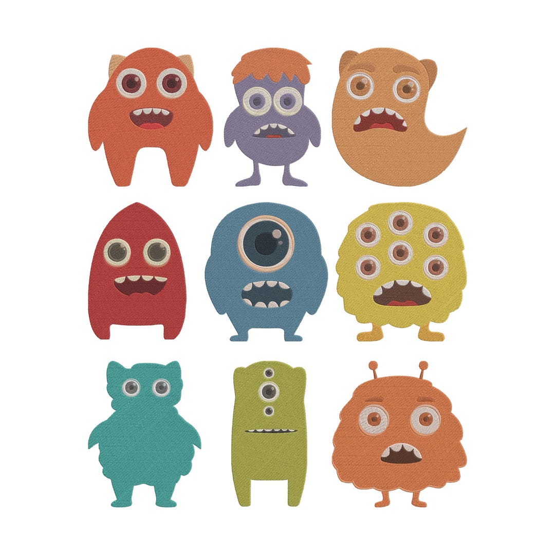 Monster Embroidery Pattern Monster Embroidery Design, Cartoon Monster Machine Embroidery File ...