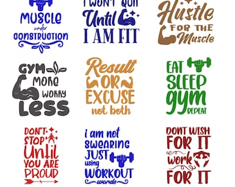 Disegno da ricamo con citazione in palestra, file per ricamo a macchina con motivazione per il fitness, 9 disegni, 9 dimensioni, download immediato