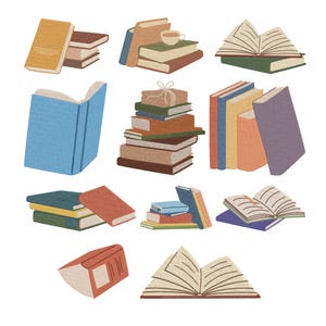 Broderidesignpaket med läsebok, maskinbroderifil för bibliotek, direktnedladdning, storlek 7