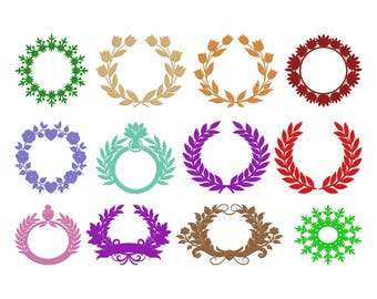 Floral Laurel Wreath Embroidery Design, Leaf Laurel Circle Frame Machine Embroidery File, 12 Design, 6 Size, Instant Download