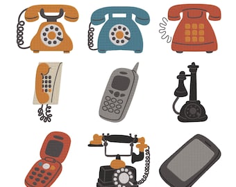 Retro Telephone Embroidery Design, Vintage Phone Communication Machine Embroidery File, Instant Download