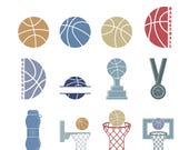 Basketball Hoop Embroidery Design Bundle, Sports Basketball Machine Embroidery File, Instant Download, 7 Size