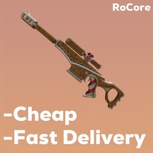 May include: A brown and white toy sniper rifle with a gingerbread design, red and white candy cane accents, and the text "RoCore". The text "-Cheap -Fast Delivery" is also visible.