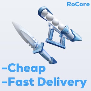 May include: A light blue toy knife and a light blue toy ball launcher with white balls inside. The text "RoCore" is in the upper right corner. The text "-Cheap -Fast Delivery" is at the bottom.