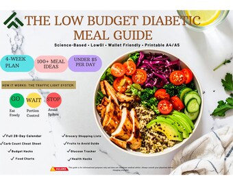 Diabetic Meal Plan Printable | 4-Week Low GI Budget Planner | Blood Sugar Diet | Type 2 Diabetes | Glucose Tracker | Instant Download PDF