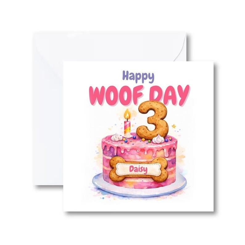 Personalised Dog Birthday Card with Dog Biscuit Cake, Custom Age Woofday Card, Birthday Card to Dog, Fun Pet Card for Dog Lovers