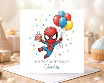 Carte d'anniversaire Spiderman personnalisée, carte d'anniversaire de super-héros, fils, petit-fils, neveu, Spiderman mignon, style Avengers, 3e 4e 5e anniversaire