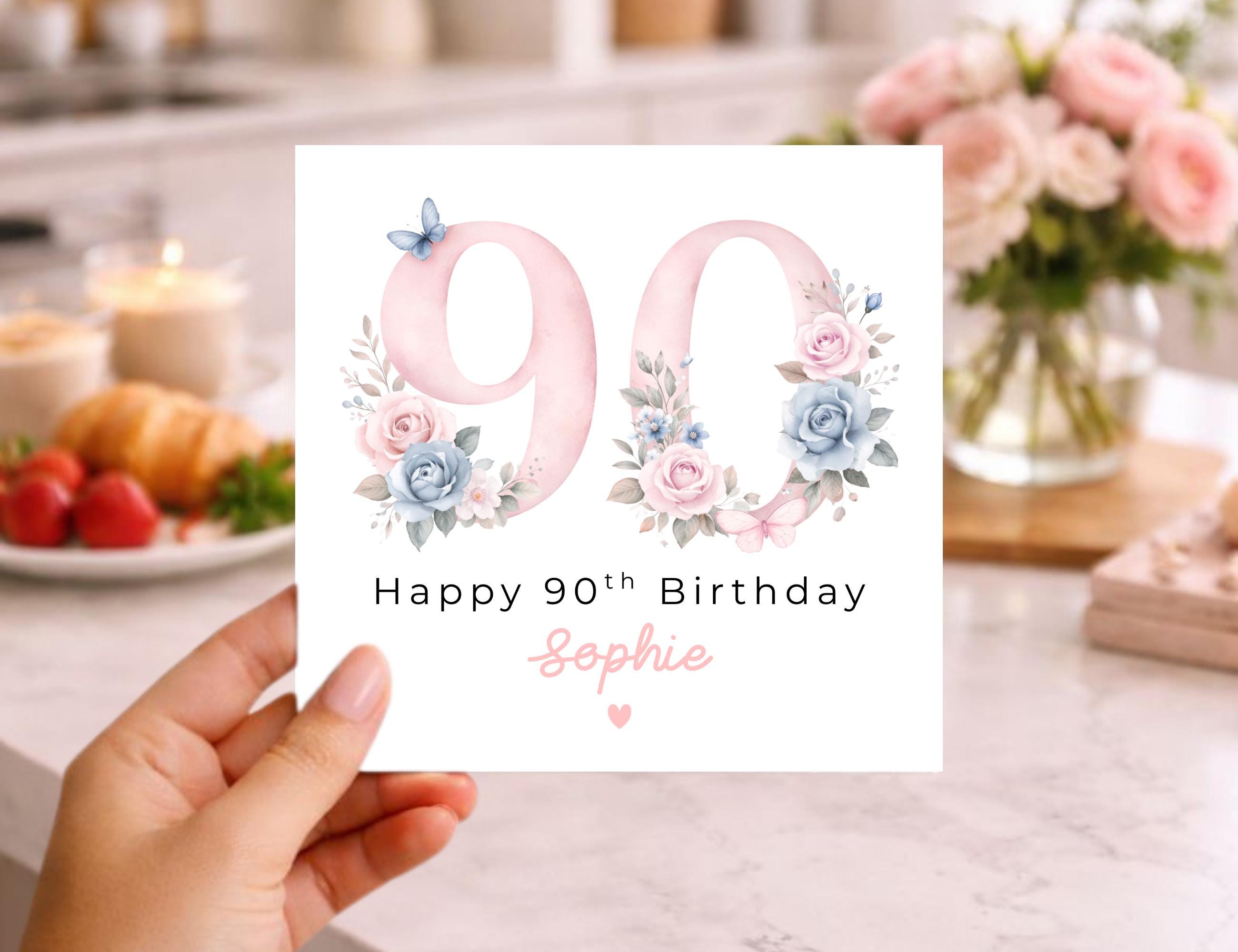 Biglietto Auguri 90° Compleanno Con Busta - Elegante Con Palloncini Oro E Argento, Carta Premium 300g/m²