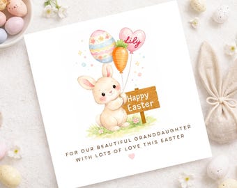 Tarjeta de Pascua personalizada para hijo, nieto, sobrino y hermano. Conejito azul para la primera Pascua de tu bebé.