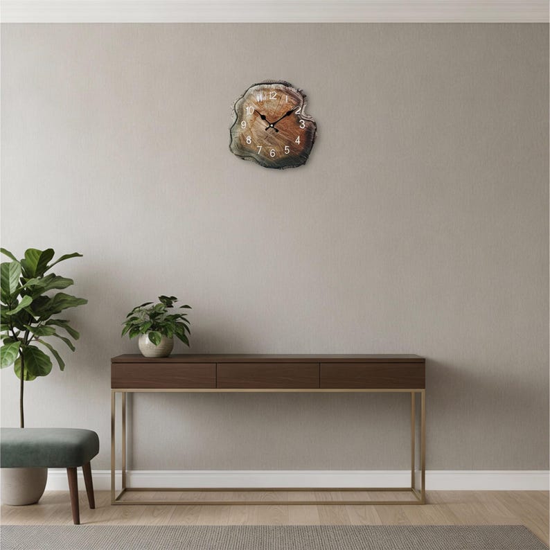 Rustic Tree Ring Wooden Wall Clock, 12 Inch Wood Slice Style Home Decor ...