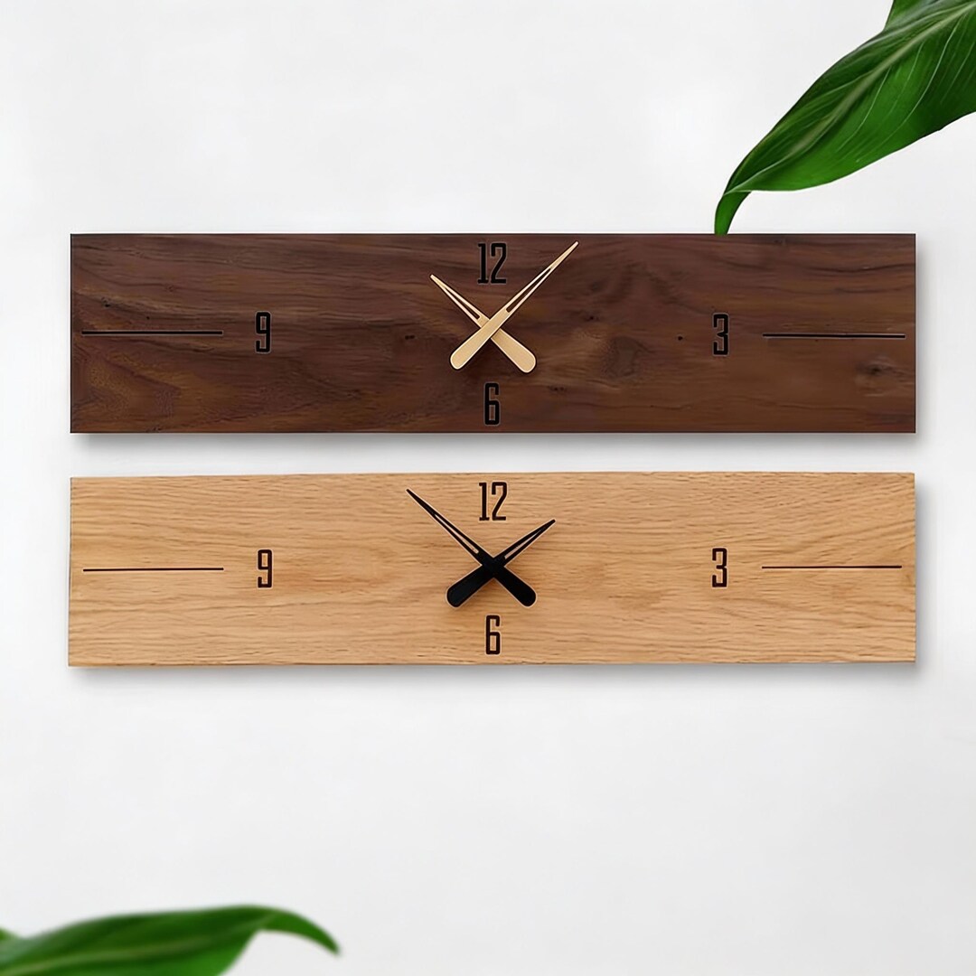 Modern Wooden Wall Clock, Minimalist Horizontal Wood Clock for Living ...