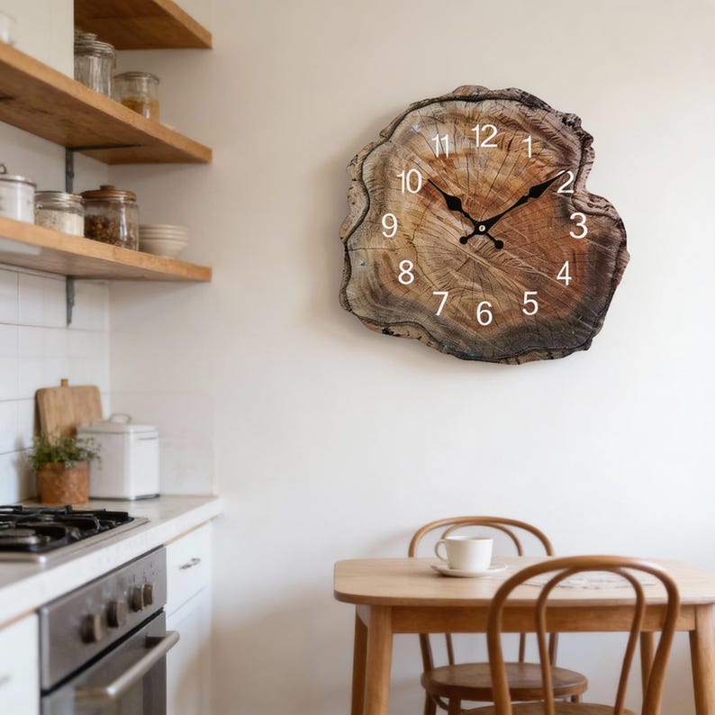 Rustic Tree Ring Wooden Wall Clock, 12 Inch Wood Slice Style Home Decor ...