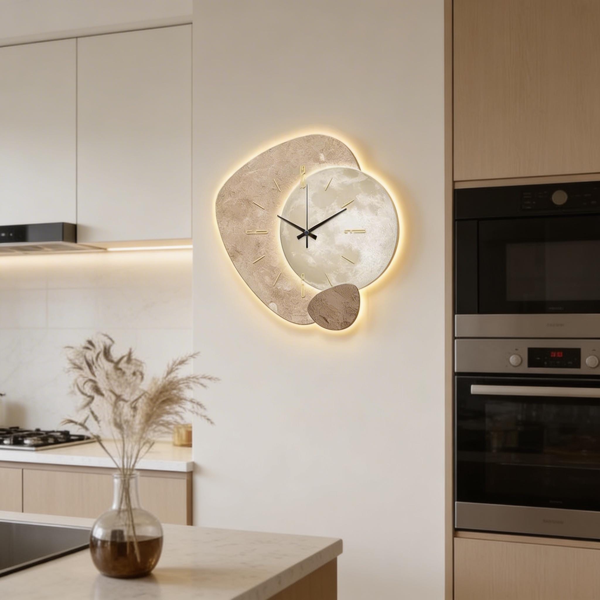 Modern LED Wall Clock With Backlight, Luxury Minimalist Living Room ...