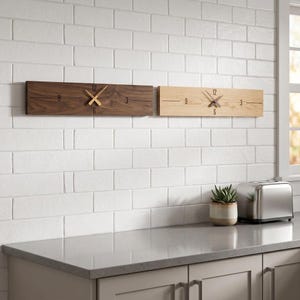 Horloge murale en bois moderne, horloge en bois horizontale minimaliste pour le salon ou le bureau