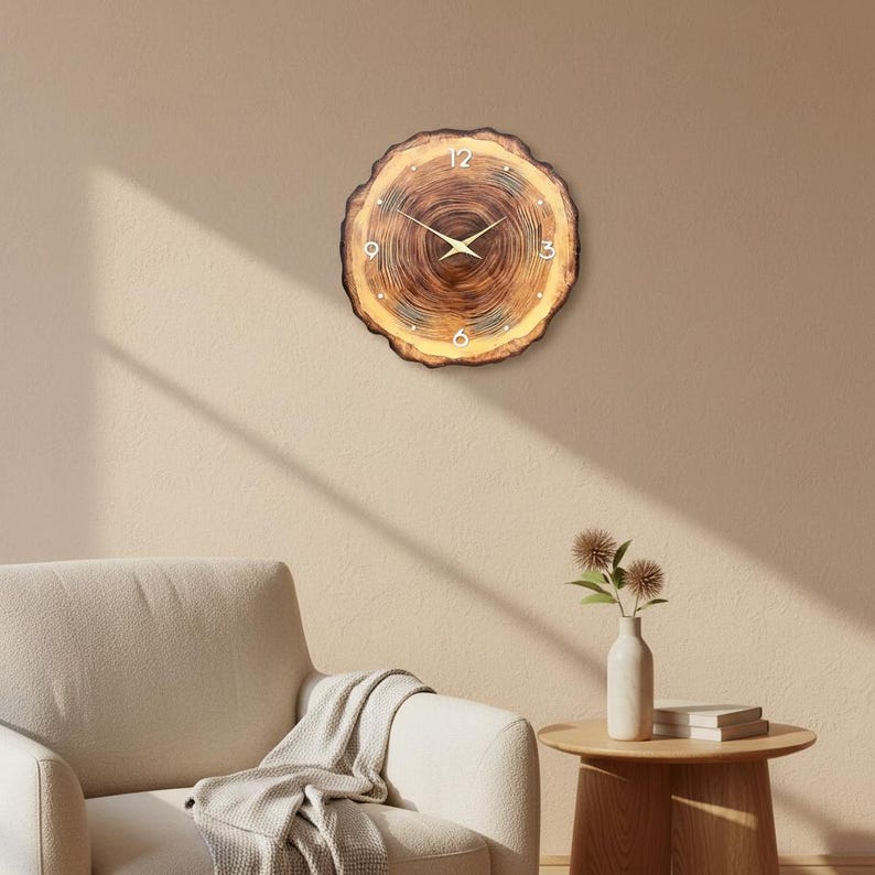 Rustic Wood Slice Wall Clock, Silent Natural Wooden Wall Decor - Etsy