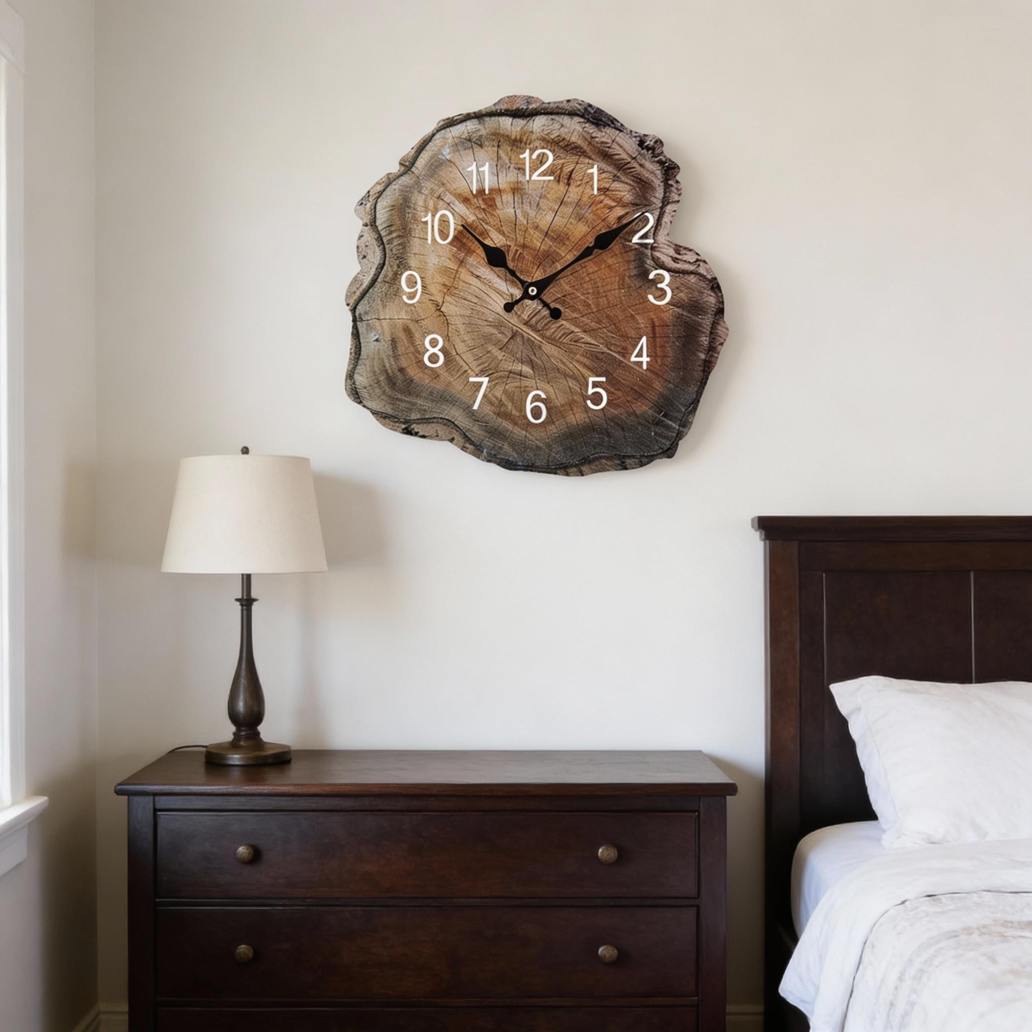 Rustic Tree Ring Wooden Wall Clock, 12 Inch Wood Slice Style Home Decor ...