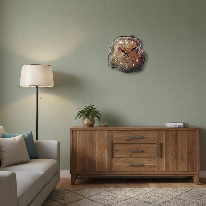 Rustic Tree Ring Wooden Wall Clock, 12 Inch Wood Slice Style Home Decor ...
