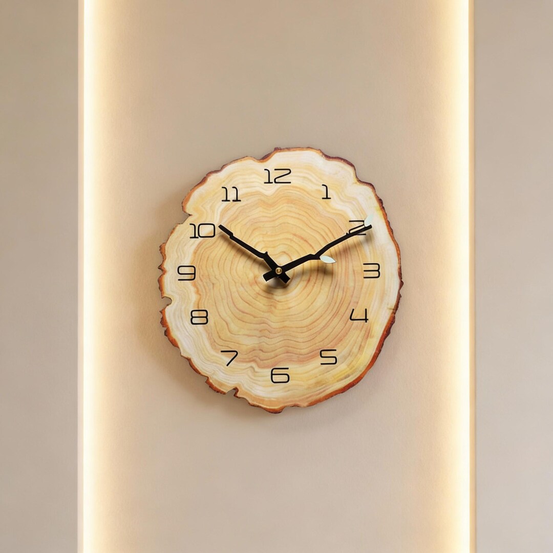 Wood Slice Wall Clock – Rustic Tree Ring Design, Modern Natural Home ...