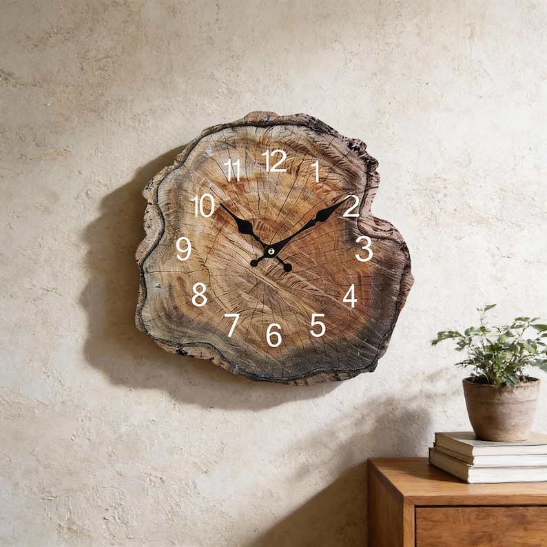 Rustic Tree Ring Wooden Wall Clock, 12 Inch Wood Slice Style Home Decor ...