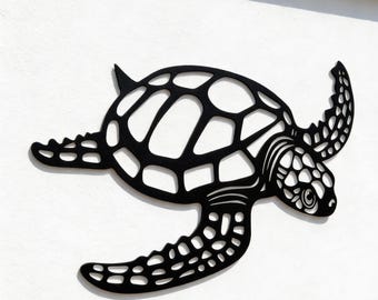 Metal Sea Turtle Wall Art, Coastal Beach Wall Decor, Black Turtle Wall Hanging for Garden, Patio or Living Room