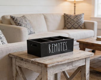 TV Remote Control Holder, Wooden Remote Organizer, Living Room Storage Box