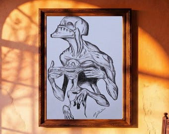 Arte gótico surrealista: arte mural de calaveras de fantasía oscura, decoración espeluznante (Digital Dowland)