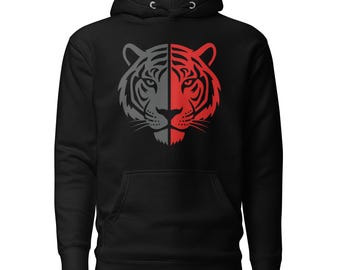 Tiger Face Hoodie, Unisex Animal Graphic Pullover, Bold Wildlife Sweatshirt, Gift for Animal Lovers