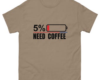 Funny Programmer Shirt 5 Percent Battery Need Coffee Tee Coding Tech Humor TShirt Aesthetic College Student Gift Tired Corporate Graphic Tee