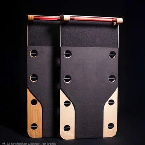 Puede incluir: Dos tablas de escalada rectangulares con superficie negra texturizada y detalles en madera clara. Cada tabla incluye una barra roja horizontal en la parte superior y cuatro aberturas circulares a cada lado para ejercicios de dedos.