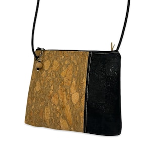 Cork cross body bag, Black and tan cross body bag, natural vegan purse. Abigail Cross Body Bag