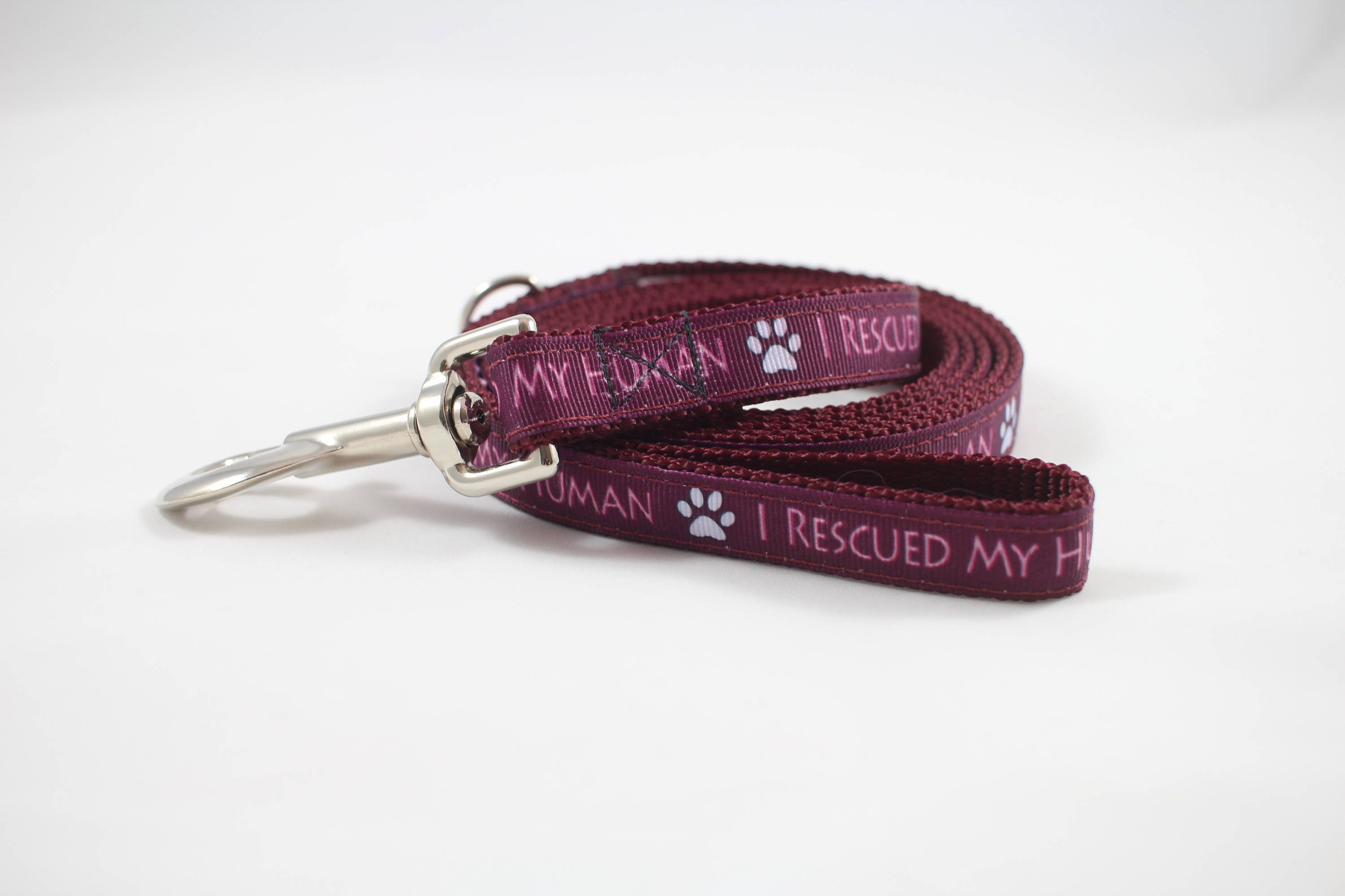 Rescued my human leash 6 foot leash maroon leash Who Etsy