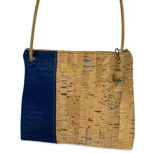 Cork cross body bag, Black and tan cross body bag, natural vegan purse. Abigail Cross Body Bag