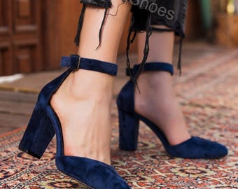 Navy Blue Velvet Damen High Heel Hochzeitsschuhe für Braut