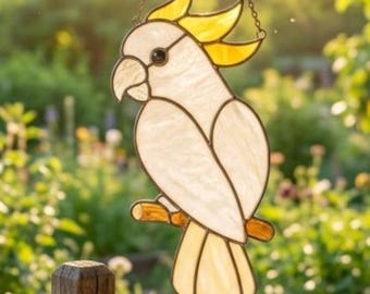 Cockatoo Stained Glass Pattern, Beginner Parrot Suncatcher DIY Template