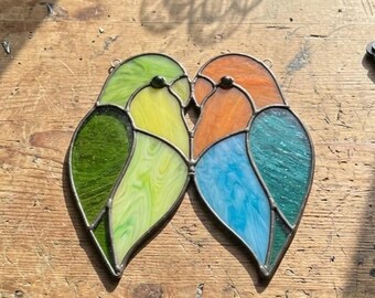 Lovebirds Stained Glass Pattern | Heart Bird Suncatcher DIY Glass Template