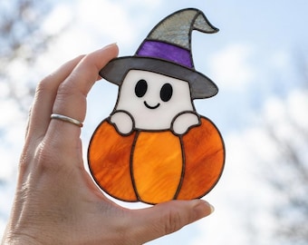 Halloween Witch Pumpkin Stained Glass Pattern, Beginner Suncatcher DIY (Digital Download)